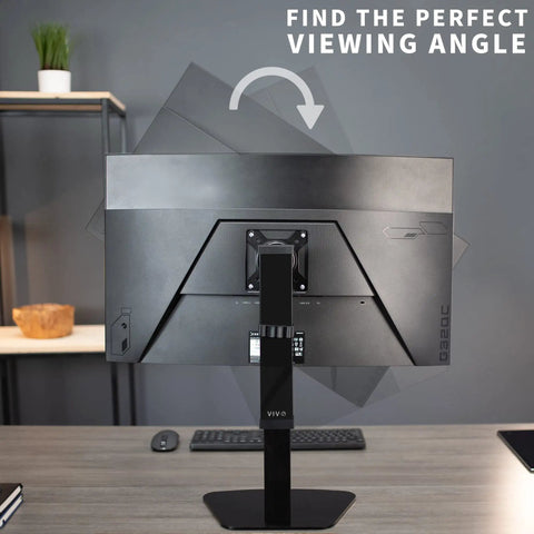 Durable Heavy Duty Freestanding Monitor Mount Desk Stand Rock Solid Height Adjustable Arm for viewing angle adjustment.