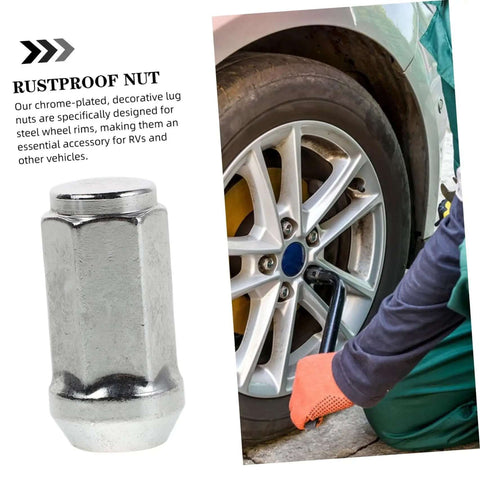 Top Tier Chrome RV Lug Nut Replacement Set With Sealed Axle Covers, Super Durable Anti Rust Steel Wheel Boss Kit For Trucks And Cars, Easy Install Bolt Washer Accessory on RV wheel
