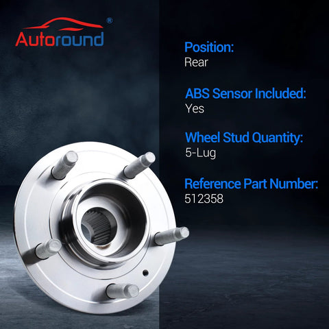 Rear Wheel Bearing And Hub Assembly With ABS, 5 Lug, Fits Chevy Equinox 2007-2009, Pontiac Torrent 2007-2009, displayed at angle