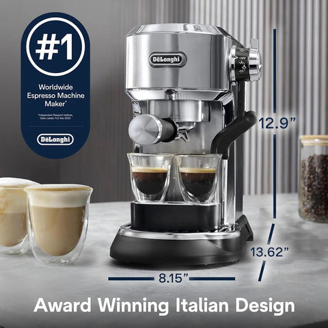 Top Shelf Compact Espresso Machine With Automatic Steam Wand Three Brew Temps Milk Foam Settings Dishwasher Safe Parts 15 Bar Pressure Stainless Steel Design That Hits Different, with dual espresso shots.