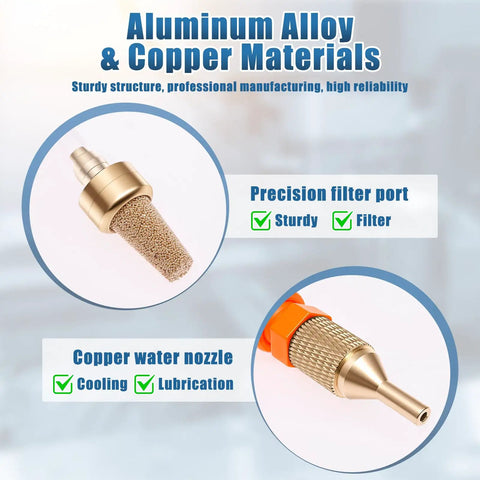 Close-up of Aluminum alloy and copper materials in Straight Shooting Coolant Mister For Milling Machines With Slick Magnetic Base.