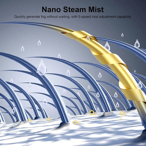 Close-up of hair strands with droplets, illustrating the effects of Hair Steamer With Micro Mist Scalp Detox System For Pro Salon Use