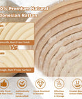 Comparison of smooth and rough surfaces of 100% premium natural Indonesian rattan in sourdough starter kit with banneton proofing baskets.
