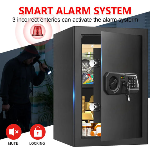 Massive Home Safe Box For Cash And Valuables With Digital Keypad, Fireproof And Waterproof Design, open showing contents