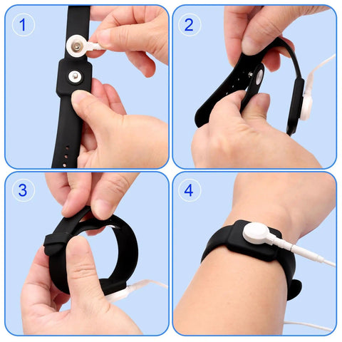 Anti Static Wrist Strap For ESD Grounding 9 Inch Adjustable Button Style Conductive Silicone Wristband in use, black