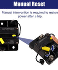 Heavy Duty 50 Amp Marine Circuit Breaker For Minn Kota Trolling Motor highlighting manual reset feature and waterproof design.