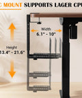 Big Time Space Saver Heavy Duty Clamp Under Computer Tower Stand Adjusts To Cpu Cases Fast No Fuss Install showing height and width specifications.