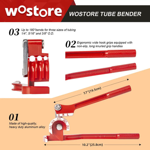3 In 1 Tubing Bender For One Quarter, Five Sixteenth And Three Eighth Inch OD Tubing With Machined Steel, Non Slip Grip, 0 To 180 Degree Bend