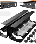 No Drill Desk Cable Tray Set, 2 Pack 15.7 Inch Steel Wire And Cord Organizer, Black Cable Raceway For Cords with mounting accessories