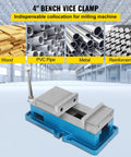 Non Swivel Milling Lockdown Vise 4 Inch Precision Bench Clamp with blue base in industrial setting