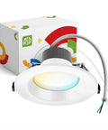 6 Inch Canless LED Downlight With Power Adjustable 10, 15, And 22 Watts Round Dimmable Recessed Ceiling Light Fixture next to box