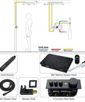 Detailed diagram of Top Tier Thermostatic Shower System With Built In Led Music Speaker And Digital Display Slick Rain Mixer Combo Set.