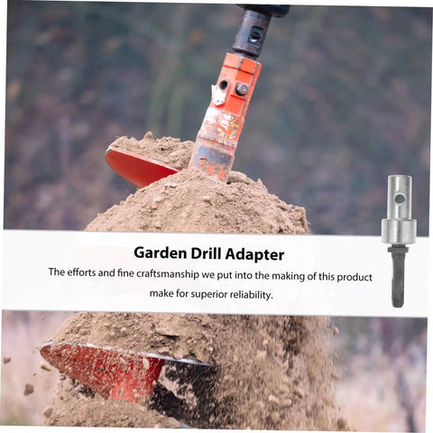 Garden Auger Drill Bit Adapter For Power Drill And Impact Driver Conversion Tool Extends Reach For Earth Auger Connection Easy To Use Durable Heavy Duty Bit Converter For Quick Planting And Digging visible on red auger showing soil excavation.