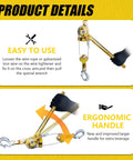 Come Along Winch Puller 3T, 10ft wire rope with two hooks; heavy-duty hoist with ergonomic handle