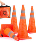 Four Pack 28 Inch Collapsible Traffic Cones With Reflective Collar For Road Parking And Driving Practice, pop up safety markers