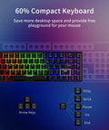 Compact 60 Percent Wired Mechanical Gaming Keyboard With 68 Keys And Separate Arrow Layout on colorful background.