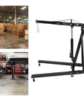 Heavy Duty 2 Ton Engine Hoist And Folding Hydraulic Shop Rig, 4400 Lbs Carbon Steel garage lift on rolling wheels.