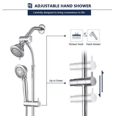 Dual Shower Head System With Valve Chrome 2 In 1 Liftable Handheld Shower 60 Inch Stainless Steel Hose 4 By 4 Inch Shower Area