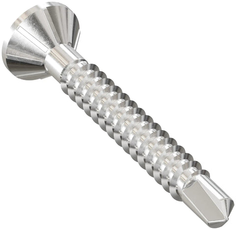 FHSD Wood to CFS Screw Collated Flat Head Self Drive Type 410 Stainless Steel Size Ten by One and a Half Inch, side view.