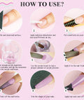 Beginner Friendly Acrylic Nail Starter Kit With Clear Pink Nude Powder And Monomer Liquid, step-by-step nail application guide.