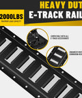 Close-up of heavy duty E track rail for heavy duty E Track Cargo Tie Down Kit With Four Five Foot Rails Four Two Inch By Ten Foot Ratchet Straps