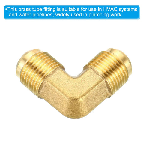One Half Inch Brass Pipe Fittings Set Of 2 Heavy Duty Flare 90 Degree Elbow Connectors for Air Conditioning Refrigeration and Plumbing
