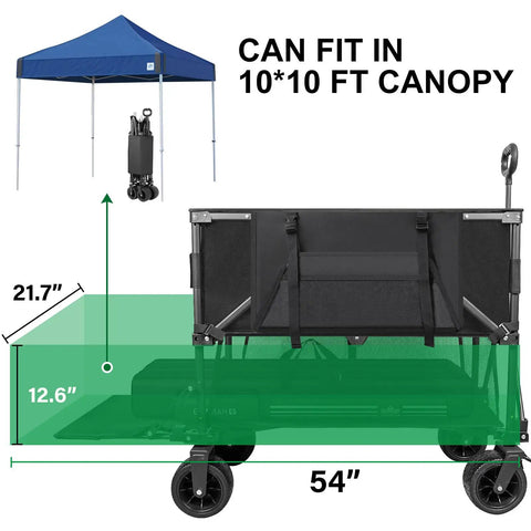 Double Decker Wagon With 600Lb Total Capacity And 400L Collapsible Utility Cart 54 Inch Extended Folding Cart shown under canopy