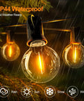 Led Outdoor String Lights 50 Foot Waterproof Patio Lighting With 25 Plus 1 Shatterproof G40 Edison Bulbs in rain