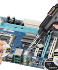 80W All In One Soldering Iron And Soldering Gun Kit With Ceramic Heater 10 In 1 Auto Soldering Set in use on motherboard