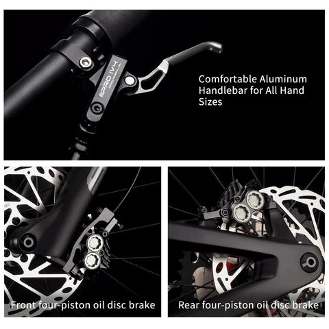 Carbon Fiber Full Suspension Mountain Bike With Fox Front Fork For All Terrain Off Road Enduro Riding 12 Speed M6100 Firepower Orange 29 Inch Wheels Lightweight Dual Link Frame Trail Beast showcasing brake and handle features.