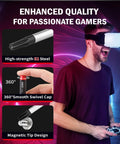 Person wearing VR headset with a 17 In 1 Gamebit And Tri Wing Screwdriver Repair Kit, showing high-strength steel and magnetic tip.