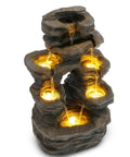 7 Tier Cascading Rock Fountain With LED Lights For Garden And Patio Stone Look Resin Water Feature 23.6 Inch Tall