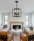 Industrial Farmhouse Pendant Light Fixture Four Lights Flush Mount Metal Ceiling Light With Adjustable Height E12 Base Candle Lantern