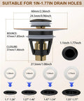 Diagram of Bathroom Sink Stopper Pop Up Drain Plug With Detachable Hair Catcher Anti Clogging Design Fits 1.1 To 1.77 Inch Drains