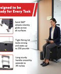Woman sitting on Quik Cart 360 Rolling Crate With Wheels Collapsible Utility Cart For Teachers On The Go And Home Use