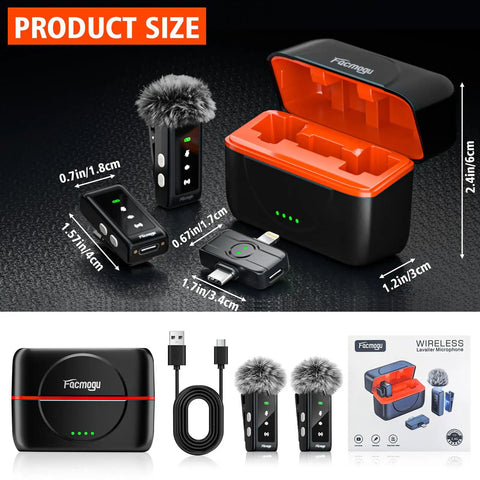 Wireless Lavalier Microphone For iPhone Android Tablets Lightning And USB C Mini Clip On Lapel Mic with case and accessories