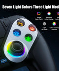 Close-up of RGB Wireless Gamepad For PS5 PC And Mobile With Turbo Macro featuring illuminated buttons and joystick.