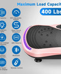 Home Vibration Plate for Lymphatic Drainage and Full Body Toning with 9 Modes and 200 Speed Levels, Pink, 400 Lb Capacity