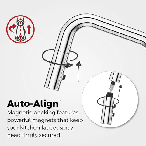 Close-up of Barulli Kitchen Faucet With Pull Down Sprayer And Soap Dispenser, showcasing magnetic docking system.