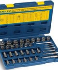 Open view of 36 Piece Screw And Bolt Extractor Kit With Center Punch, Multi-Spline And Spiral Extractors in solid storage case