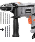 Beefy 7 Amp Hammer Drill Corded 1/2 Inch Chuck 3000 RPM Variable Speed With 10 Drill Bits For Wood Masonry Steel DIY Home Improvement