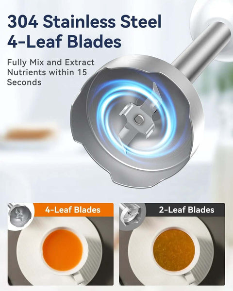 Heavy Duty 1000W Corded Stick Blender Built Tough With 12 Speed Settings And Turbo Boost showcasing 304 stainless steel 4-leaf blades.