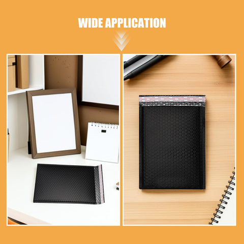 Bubble Mailers 50 Pack 20 By 25 Cm Black Padded Waterproof No Fuss Self Seal Envelopes displayed on a desk