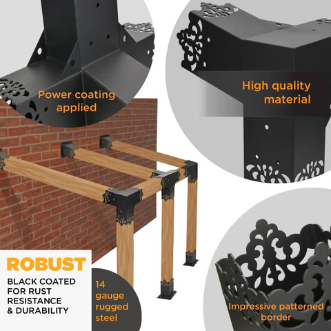 Beefy Heavy Duty Pergola Bracket Kit With 15 Degree Slanted Roof Wall Mount, Weatherproof Metal Extension Bracket For 4x4 Posts Raised Wood Shelving Support Inner 3.5x3.5 Inches Easy Mount