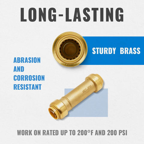 Three Quarter Inch Slip Coupling For Fast No Fuss Emergency Plumbing Repairs No Lead Brass Push To Connect Fittings For PEX Copper CPVC PERT Includes Disconnect Clip Pack Of 3
