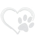 Crystal Clear Hotfix Rhinestone Iron On Transfer With 10ss Gems, Heart With Paw Print Design for DIY Shirt Application