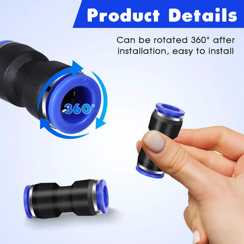 360-degree rotating quick connect fitting from 100 Piece Quick Connect Air Hose Fittings Set In Five Sizes 1/4, 5/32, 5/16, 3/8, And 1/2 Inch.