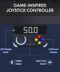FLEXISPOT E6G CyberX RGB LED Electric Gaming Standing Desk joystick controller with LED display and memory presets.