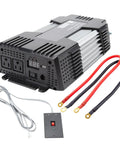 Rock Solid 1000W Car Power Inverter with dual outlets, USB port, and cables for RV and camping use.