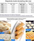 Skip The Hand Rolling And Whip Up Fluffy Dumpling Skins Fast With This Rock Solid Electric Press Engineered For Lazy Night Cooking And Absolute Zero Mess Results Daily. Dumpling skin size chart with dimensions and images of wrappers.